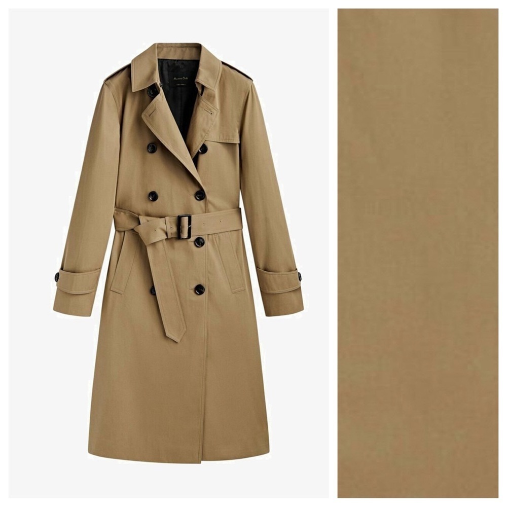 NWT. Massimo Dutti Tan 100% Cotton Long Trench Coat with Belt. Size XS. - Picture 6 of 14